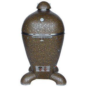 Brown textured ceramic grill with 'Kamado' branding on a white background.