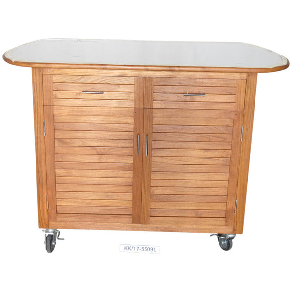 Large Teak 2 drawer Cabinet w/ SS top, drwr & shlvs -7/5509  in stock - KomodoKamado